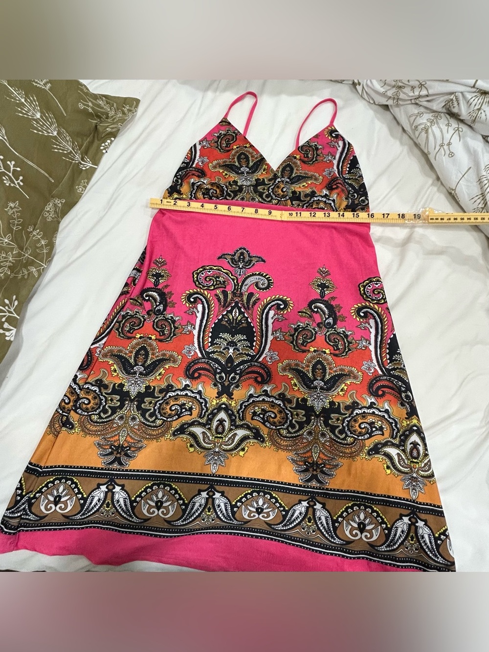Tracy Lynn Pink Paisley Sundress Boho Spaghetti Strap Mini Dress Size L